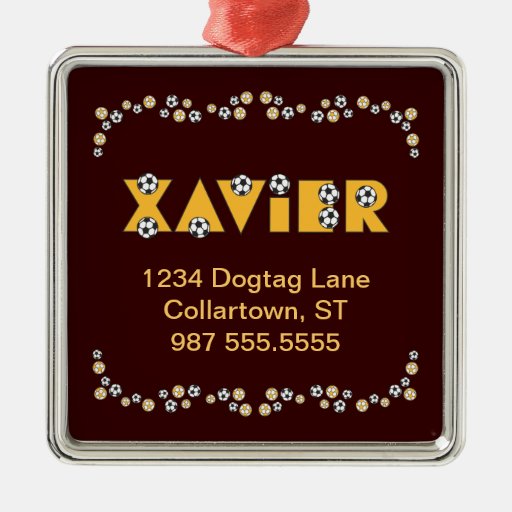 Xavier in Soccer Gold Christmas Tree Ornaments