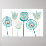 XL Turquoise Aqua Vintage Funky Flower Art
