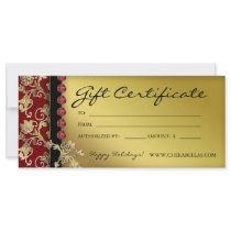 Xmas Gift Certificates Salon Spa Gold Red Floral Personalized Rack Card