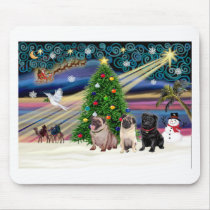 Xmas Magic-3Pugs-2fawn-1blk Mouse Mat