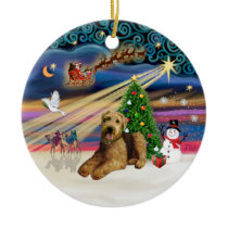 Xmas Magic - Airedale 5 (lying down) Ornaments