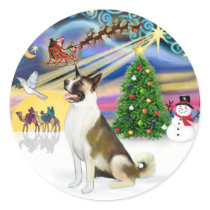 Xmas Magic and Akita Round Sticker