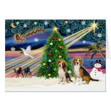 Xmas Magic Beagle Pair Greeting Card