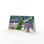 Xmas Magic-Bull Terrier Pair Greeting Cards