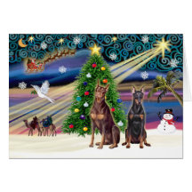 Xmas Magic-Doberman Pair Card