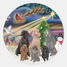 Xmas Magic (R) - 6 Standard Poodles Round Stickers