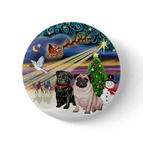 Xmas Magic (R) - Two Pugs (F + B) Pinback Button