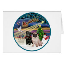 Xmas Magic (R) - Two Pugs (F + B) Cards