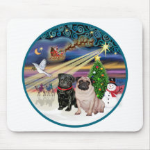 Xmas Magic (R) - Two Pugs (F + B) Mousepad