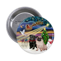 Xmas Magic (R) - Two Pugs (F + B) Pinback Button