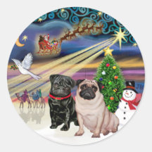 Xmas Magic (R) - Two Pugs (F + B) Round Sticker