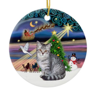 Xmas Magic - Silver Tabby cat Christmas Ornament
