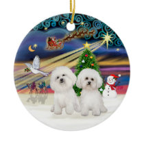 Xmas Magic - Two Bichon Frise Christmas Ornament