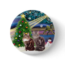 Xmas Magic - Two Maine Coon cats Pinback Buttons