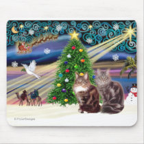 Xmas Magic - Two Maine Coon cats Mouse Pads
