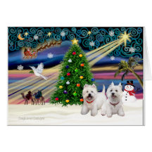 XMAS MAGIC-WestiePAIR5and8 Greeting Cards
