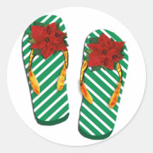 Xmas Party Flip Flops Round Sticker