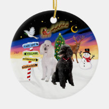 Xmas Signs - Two Standard Poodles (B+W) Ornaments