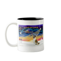 Xmas Sunrise - Akita (brown and white) Mugs