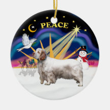 Xmas Sunrise - Clumber Spaniel Christmas Tree Ornaments