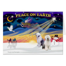 XmasSunrise-Two-Old English Sheepdog Greeting Card