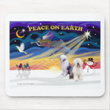 XmasSunrise-Two-Old English Sheepdog Mouse Mats