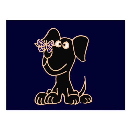 XX- Black Puppy Dog with Butterfly on Nose Post Card