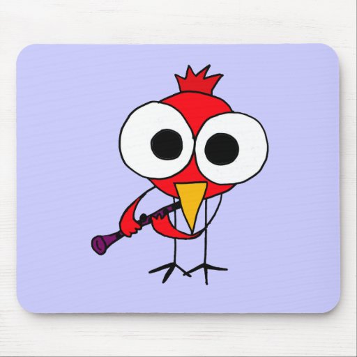 XX- Cardinal Bird Playing Clarinet Cartoon Mousemat