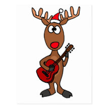 XX- Rudolph Reindeer Playing Guitar Post Cards