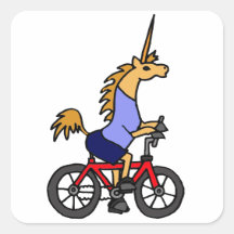XX- Unicorn Riding Bicycle Cartoon Square Stickers