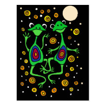 XY- Frogs Dancing in the Moonlight Folk Art Postcards