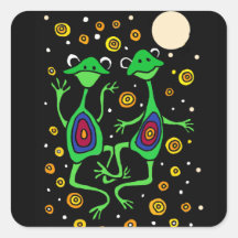 XY- Frogs Dancing in the Moonlight Folk Art Stickers