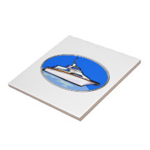 Yacht in Oval Ceramic Tile