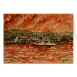 yacht saltwater fishing boat painting card