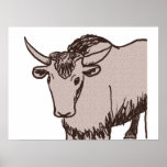 Yak cartoon drawing, brown and sandstone print