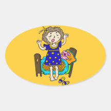 Yawning Bedtime Girl Oval Sticker