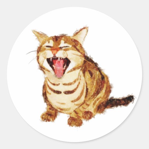 Yawning Tabby in Pastel Pencil Sketch Round Stickers