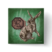 Year of the Rabbit Square Button, green