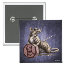 Year of the Rat Square Button - purple background