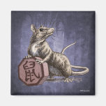 Year of the Rat Square Magnet - purple background