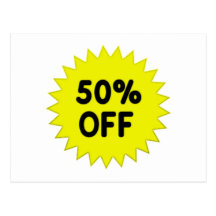 Yellow 50 Percent Off Post Cards