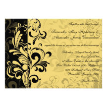 Yellow and Black Contemporary Swirl Personalised Invitations