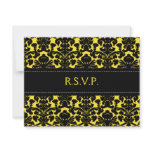 Yellow and Black Damask on Linen Reply Card invitations