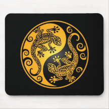 Yellow and Black Yin Yang Geckos Mousepads
