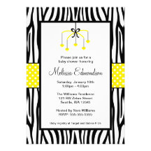 Yellow and Black Zebra Heart Mobile Baby Shower Personalised Announcement