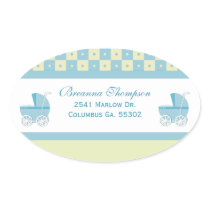 Yellow and Blue Baby Carriage Address Stickers