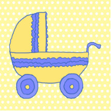 Yellow and Blue Baby Stroller. Photo Sculptures