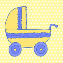 Yellow and Blue Baby Stroller. Photo Sculptures