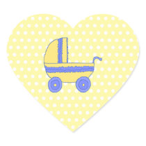 Yellow and Blue Baby Stroller. Heart Stickers
