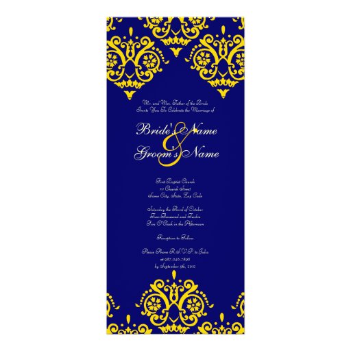 Yellow and Blue Damask Wedding Invitation Zazzle